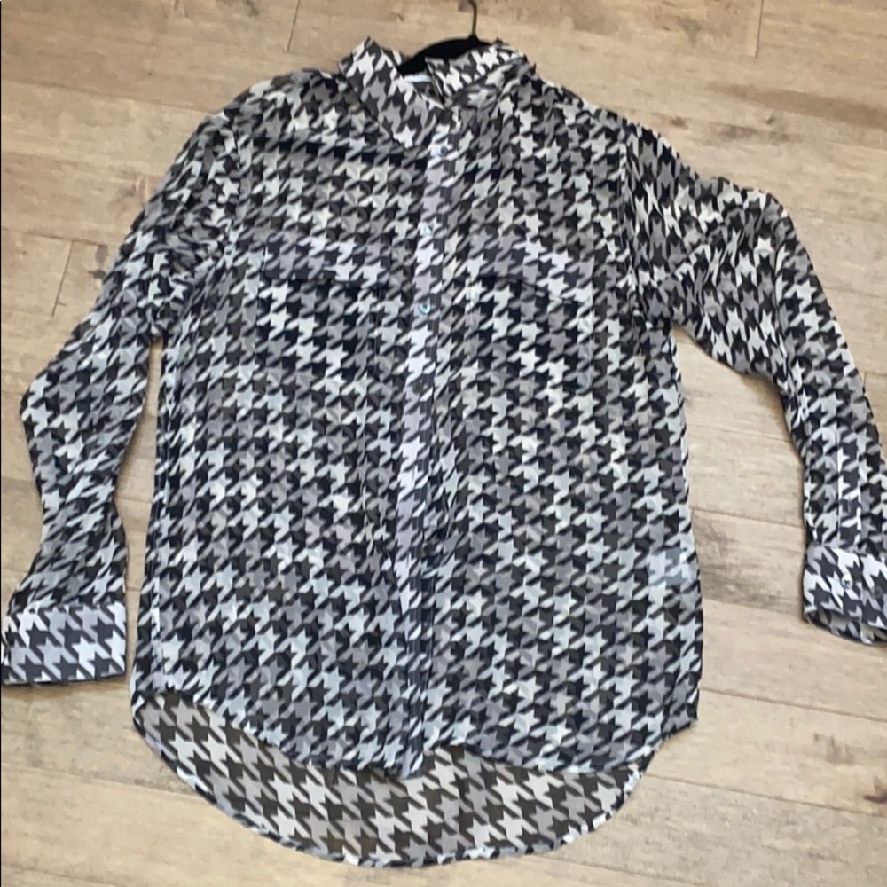 Equipment sheer houndstooth blouse